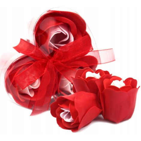 Lot de 3 Boîtes Coeur Fleur à Savon - Roses Rouges- Vendu par 1 (1/5)