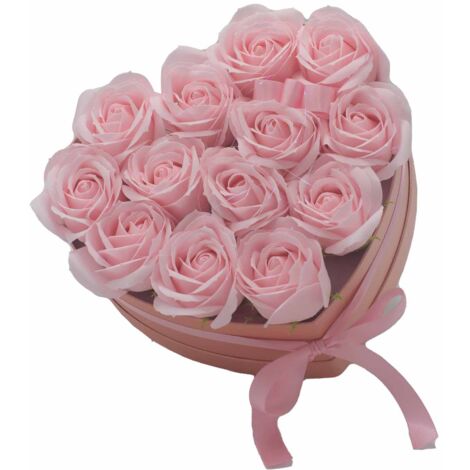 Bouquet cadeau de fleurs de savon - 13 roses roses - Coeur- Vendu par 1 (1/4)