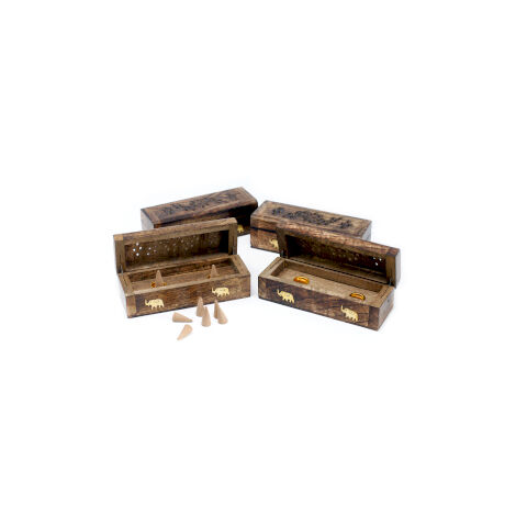 Boîte à fumée cône d'encens 6" - Bois de manguier- Vendu par 1 (1/2)