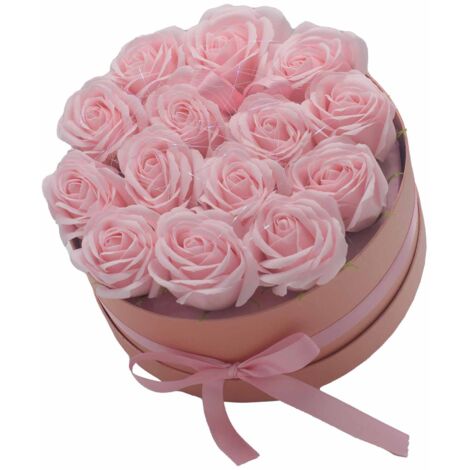 Bouquet cadeau de fleurs de savon - 14 roses roses - Rond- Vendu par 1 (1/4)