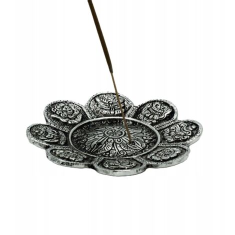 Porte-encens symboles tibétains en aluminium poli 12 cm- Vendu par 1 (1/3)