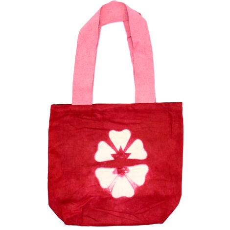 Sac en Coton Tye-Dye Naturel (8oz) - 38x42x12cm - Fleur Marron - Anse Rose- Vendu par 1 (1/3)