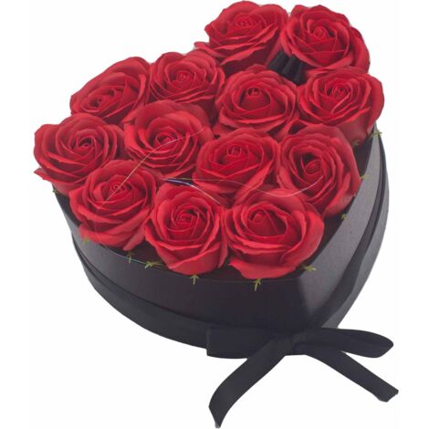 Bouquet cadeau de fleurs de savon - 13 roses rouges - Coeur- Vendu par 1 (1/4)