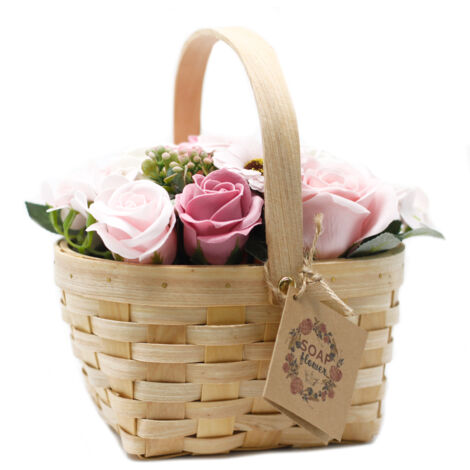 Grand bouquet rose dans un panier en osier- Vendu par 1 (1/2)