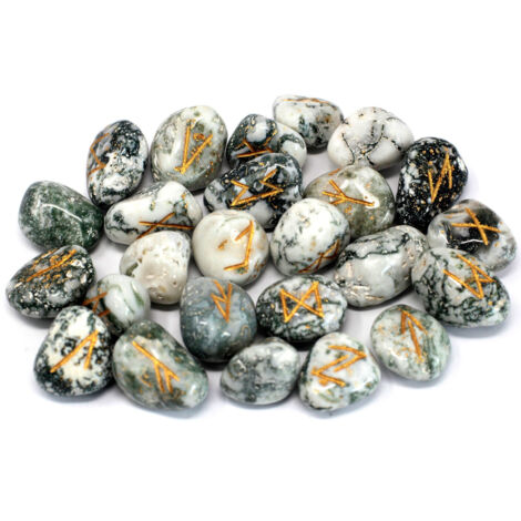 Ensemble de pierres runiques dans une pochette - Agate arbre- Vendu par 1 (1/3)