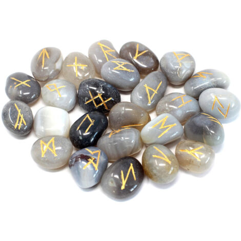 Ensemble de pierres runiques dans une pochette - Agate grise- Vendu par 1 (1/3)