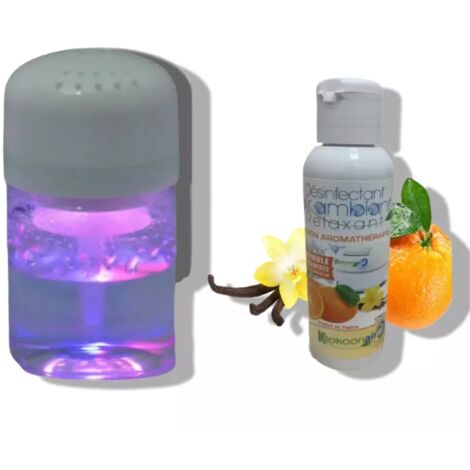 KIT COMPOSE D'UN PURIFICATEUR D'AIR PORTABLE ALIZE POUR VOITURE ET UN DESINFECTANT RELAXANT CONCENTRE 125ML (1/5)