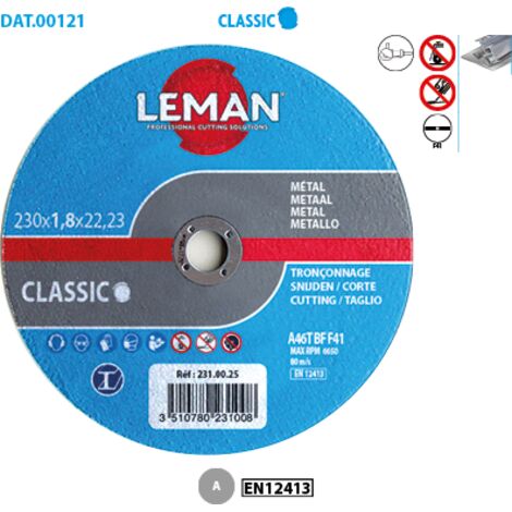 Leman – Disque à tronçonner métal 125 mm – Épaisseur 1 mm – Alésage 22,23 mm – Granulométrie 30 – Boîte de 25 disques (1/2)