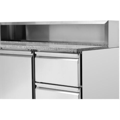 Meuble à Pizza Réfrigéré Toit Inox 8 x GN1/6 - 2 Portes et 2 Tiroirs