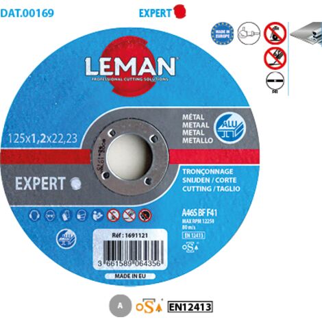Leman – Boite de 25 disques à tronçonner aluminium 125mm – Grain fin 1.2mm – Coupe nette pour métaux non-ferreux – Type F41