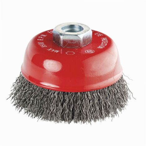 Leman – Brosse conique pour meuleuse – Fil acier ondulé 0,30 mm – Diamètre 80 mm – Nettoyage laque et rouille – Vitesse max 8500 tr/min (1/6)
