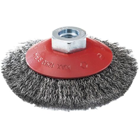 Leman – Brosse cuvette pour métal – Fil acier ondulé D.100mm – Débavurage et décapage léger – Vitesse max 12500 tr/min (1/4)