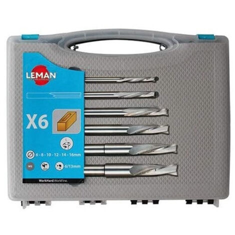 Leman – Coffret de 6 mèches à mortaiser hélicoïdales en acier WS – Diamètres 6-16mm – Coupe nette pour bois dur – Rotation droite