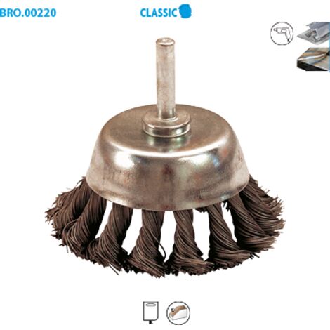 Brosse conique fil acier torsadé pour métal Classic ø 70 ø Queue 6 Long. Utile 30 Fil 0,50 Boite de 10 (1/3)