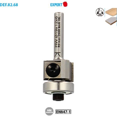 Mèche d'affleureuse à plaquettes réversibles + guide Expert ø 19 ø Queue 6 Long. 72 Long. Utile 30mm (1/5)