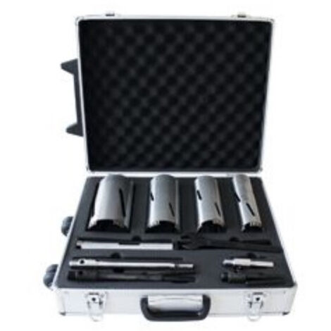 Leman – Coffret de 5 couronnes diamant Ø 32/52/68/82/102 mm – Pour carottage brique et béton – Prolongations hexagonales et SDS plus (1/4)
