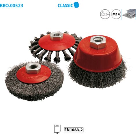 LOT 3 BROSSES CONIQUE/CUVETTE D100 M14 FIL acier ondulé/torsadé (1/3)