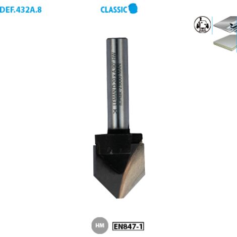 Leman - Mèche à plier en “v” pour “alucobond” 135° D.20 x 2 mm queue 8 mm (1/3)