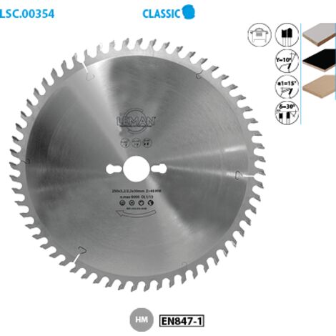 LAME CIRC.CARBURE D220X30X42Z GOUGE POS Mise à format panneaux Mélaminés/Stratifiés - 354.220.3040 - LEMAN (1/2)