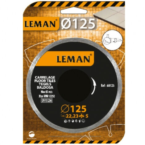 Leman – Disque diamant pour carrelage 125 mm – Alésage 22,23 mm – Rotation 12250 tours/min – Coupe précise et nette