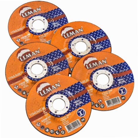 Leman – Lot de 5 disques tronçonnage métal 115mm – Alésage 22,23mm – Épaisseur 2,5mm – Performance optimale pour coupe précise