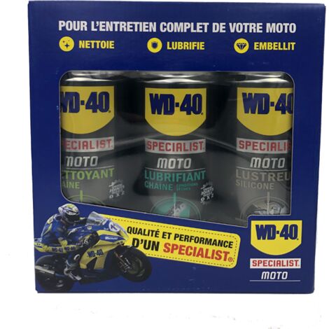 Kit d'entretien moto WD-40 – Nettoyant, lubrifiant et lustreur – Compatible joints en O, X, Z – Pour entretien courant (1/5)