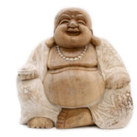 Statue de Bouddha sculptée à la main - 30 cm Happy - Blanchiment à la chaux- Vendu par 1