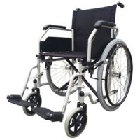 Fauteuil roulant avec accoudoirs relevables – Repose-pieds amovibles – Structure en acier pliant – Roues 24 pouces arrière – Dimensions 63x103x91cm – Robusta