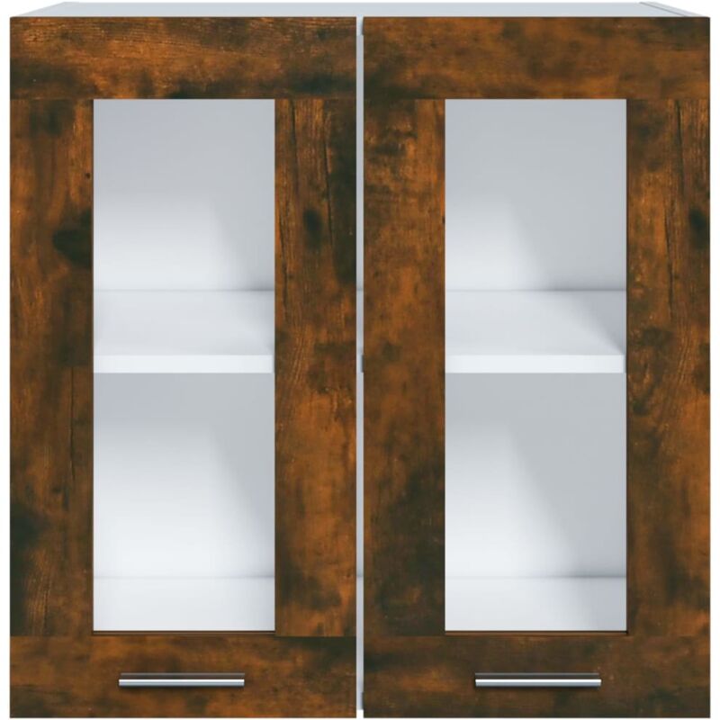 Armoire Suspendue Vitrée Gecheer Style Chêne - 40x31x60 Cm, Avec Portes Et étagères, Pour Cuisine Salon Salle De Bain