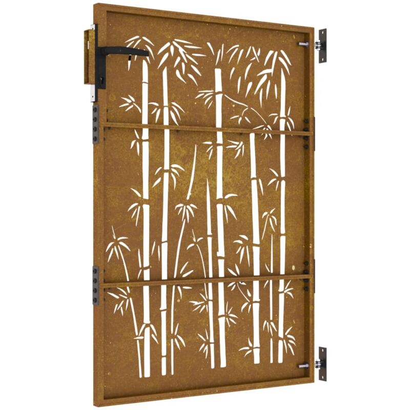 Portail De Jardin En Acier Corten 85x150 Cm - Design Bambou, Auto-protecteur, Sans Entretien - Installation Facile - 7