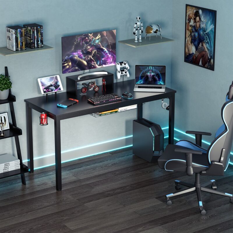 Devoko Bureau Gaming 180cm Bureau Gamer Informatique Table Gaming Bueau PC Avec Porte-gobelet