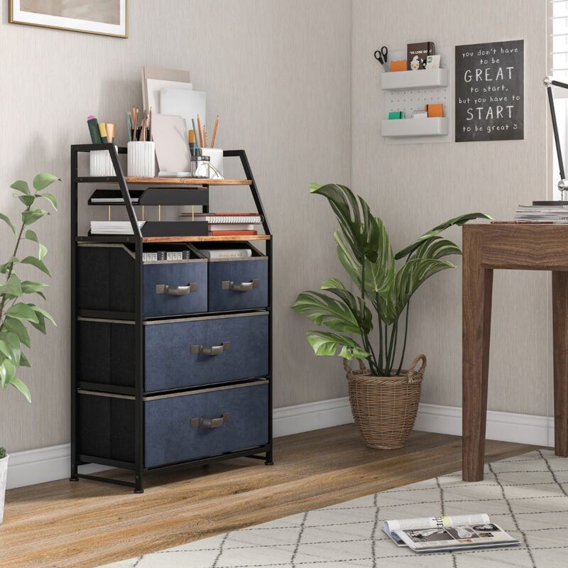 YITAHOME Commode à 4 Tiroirs En Tissu Avec Plateau Bois - Meuble De Rangement Idéal Pour Chambre, Salon Et Chambre D'Enfant - Rouille Brun