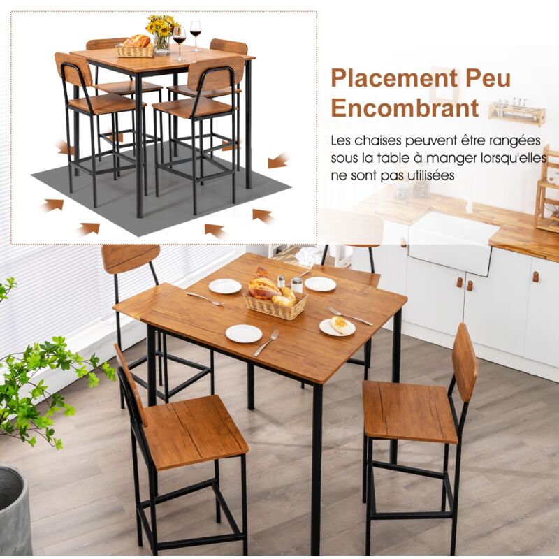 Ensemble Table Et Chiase Salle à Manger, Table Salle à Manger Pour 4 Personnes Avec 2 Tabourets 1 Banc Cadre En Metal Plateau Sapcieux Marron 96326967