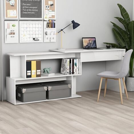 Bureau d'angle Bureau d'ordinateur Table Rangement pour Etudier, Jouer, Travailler Blanc brillant 200x50x76 cm Aggloméré BZRNR242173 (1/5)