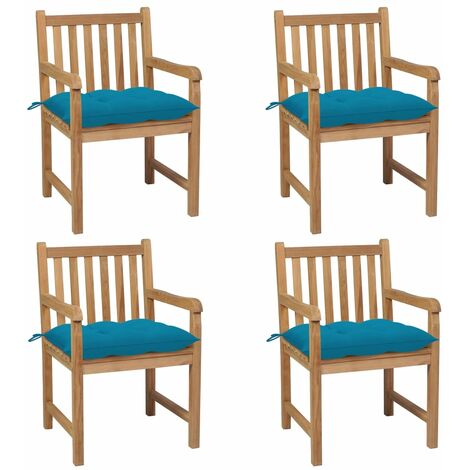 Chaises/Fauteuils de jardin 4 pcs avec coussins bleu clair Teck solide -TF37738 (1/5)