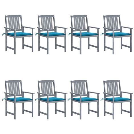 8 pcs Chaises de jardin avec coussins, Fauteuils Extérieur, Sièges confortable Bois d'acacia solide Gris BGT64709 (1/5)