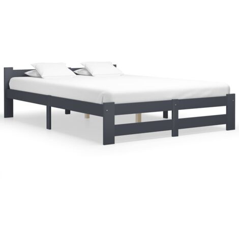 Lit double-160 x 200 cm, Cadre de lit, Lit adulte, Structure de lit Gris foncé Bois de pin massif PDKEI33655 (1/5)