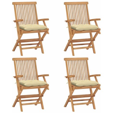 4 pcs Chaises de jardin avec coussins, Fauteuils Extérieur, Sièges confortable Teck massif BGT87709 (1/5)