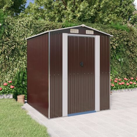 Abri de jardin remise pour outils,Cabane Remise de Jardin pour Stockage Marron foncé 192x191x223 cm Acier galvanisé - FR55223 (1/5)