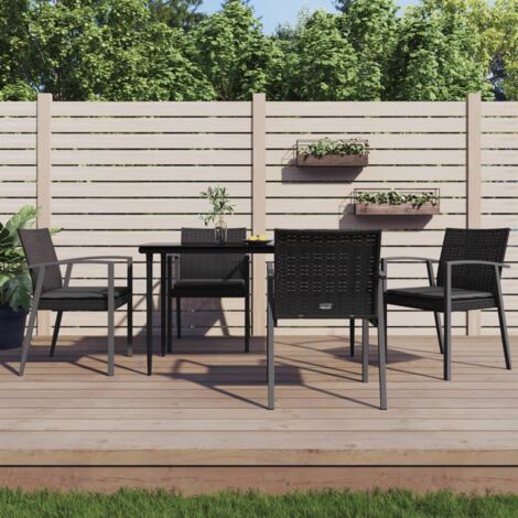 Lot de 4 Chaises/Fauteuils Modernes de jardin et coussins noir 56,5x57x83 cm rotin -TF86992 (1/5)