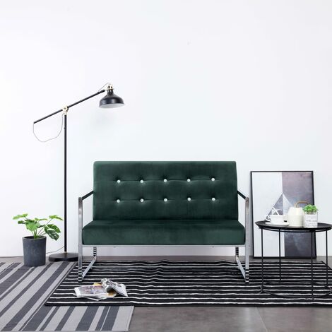 Canapé droit à 2 places, Canapé droit, Canapé relax Moderne pour salon Chambre avec accoudoirs Vert foncé Chrome et velours MJU4875 (1/5)