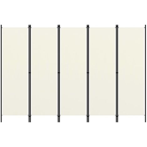 Paravent de Chambre Closion de séparation 5 panneaux Blanc crème 250x180 cm -BC91210 (1/5)