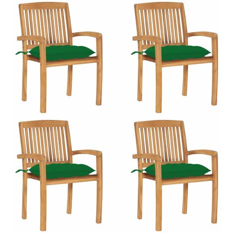 4 pcs Chaises de jardin empilables avec coussins, Fauteuils Extérieur, Sièges confortable Teck solide BGT58274 (1/5)
