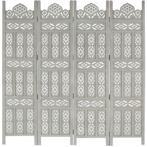Paravent de Chambre Closion de séparation 4 panneaux Gris 160x165 cm Bois manguier -BC62505 (1/5)