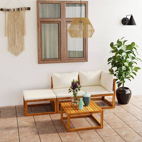 Salon de jardin 4 pcs,Mobilier de terrasse,Table et Chaise pour Relax avec coussin Crème Bois d'acacia solide -YZ414645 (1/5)