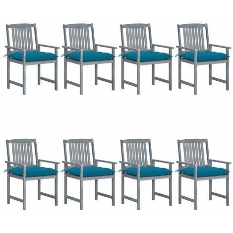 Lot de 8 Chaises/Fauteuils de jardin avec coussins Bois d'acacia solide Gris -TF83002 (1/5)