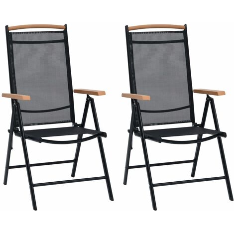 2 pcs Chaises de jardin pliables, Fauteuils Extérieur, Sièges confortable aluminium et textilène noir BGT97544 (1/5)