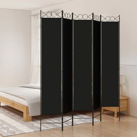 Paravent de Chambre Closion de séparation 5 panneaux Noir 200x220 cm Tissu -BC87514 (1/5)