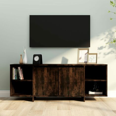 Meuble TV  Banc TV Armoire de rangement Chêne fumé 130x35x50 cm Aggloméré 16687 (1/5)