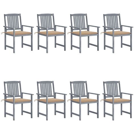 8 pcs Chaises de jardin avec coussins, Fauteuils Extérieur, Sièges confortable Bois d'acacia solide Gris BGT65702 (1/5)